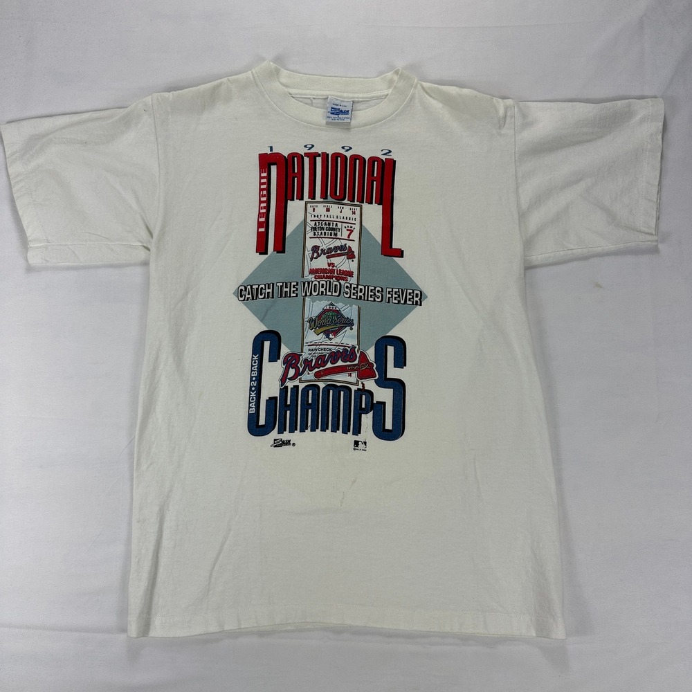 1992 Braves NL Champs Salem Sportswear Tee Vintage Shirt White L Singe Stitch
